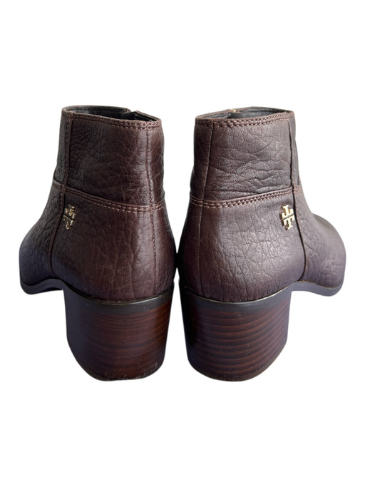 Tory Burch Shoe Size 8.5 Brown Leather Logo Emblem Side Zip Block Heel Boots Brown / 8.5