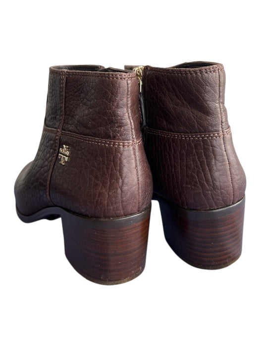 Tory Burch Shoe Size 8.5 Brown Leather Logo Emblem Side Zip Block Heel Boots Brown / 8.5