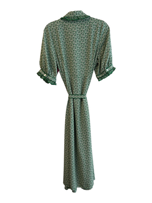 Max Studio Size M Green Polyester Button Down Ruffle Short Sleeve Floral Dress Green / M