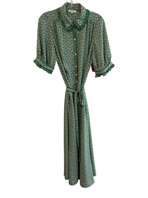 Max Studio Size M Green Polyester Button Down Ruffle Short Sleeve Floral Dress Green / M