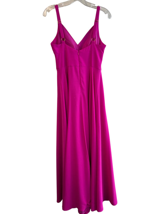 Nicole Miller Size 4 Pink Polyester V Neck Solid Slit Maxi Dress Pink / 4