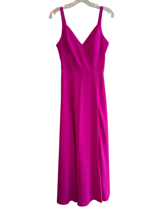 Nicole Miller Size 4 Pink Polyester V Neck Solid Slit Maxi Dress Pink / 4