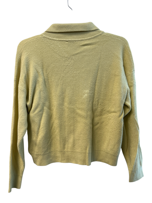 Sioni Size L Yellow Green Polyester Waffle Knit Collared Button Up Top Yellow Green / L
