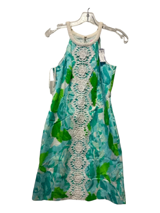 Lilly Pulitzer Size 4 Blue & Green Cotton Lace Detail Sleeveless Dress Blue & Green / 4