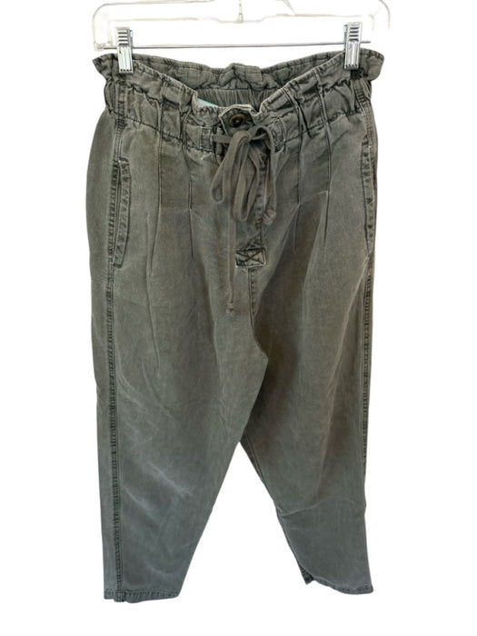 Free People Size S Hunter Green Cotton Denim Button Detail Front Tie Pants Hunter Green / S