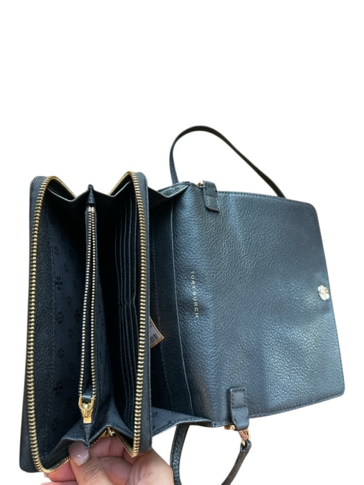 Tory Burch Black & Gold Leather Front Flap Crossbody Bag Black & Gold / S