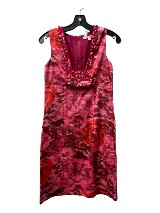 Rebecca Taylor Size 2 Multi pink Silk Blend Back Zip V Neck Sleeveless Dress Multi pink / 2