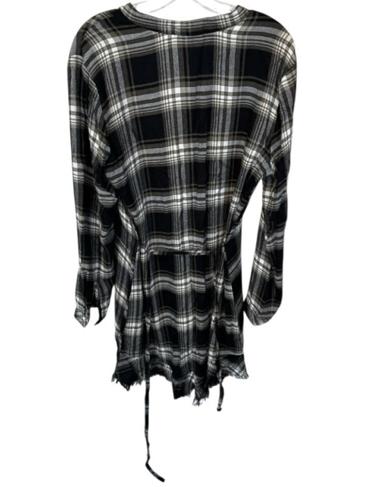 Bella Dahl Size M Black & Green Rayon Long Sleeve Plaid Belted Raw Hem Dress Black & Green / M