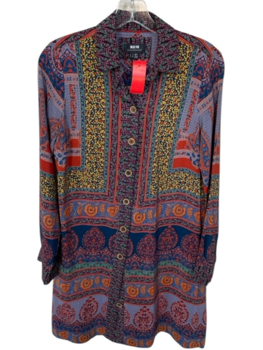 Maeve Size 2 Multi Silk Long Sleeve Kaleidoscope Collar Button Down Dress Multi / 2