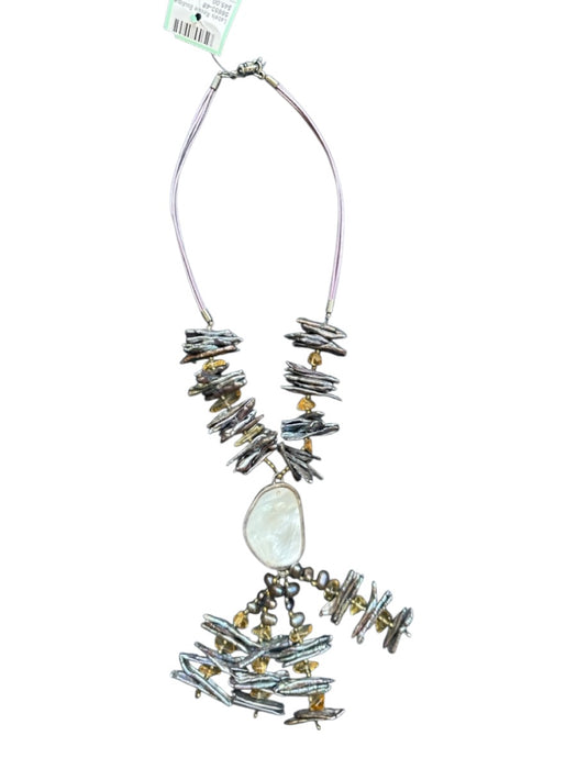 Gray & Purple Pearls Mother of Pearl Leather Accents Necklace Gray & Purple