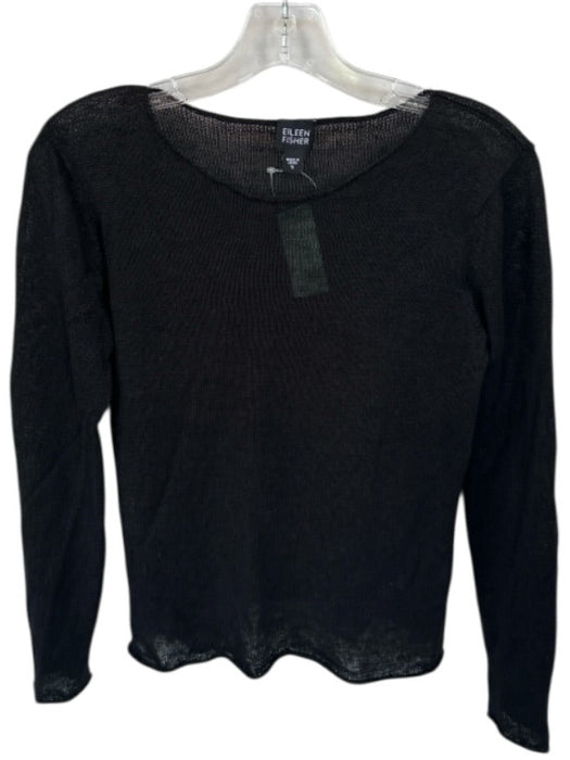 Eileen Fisher Size S Black Linen Long Sleeve Sheer Top Black / S