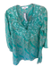 Amaya Size 42 Teal Silk Long Sleeve Embroidery Paisley Design Detail V Neck Top Teal / 42