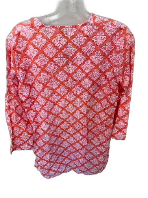 Roller Rabbit Size S Orange & Pink Cotton Paisley Long Sleeve V Neck Top Orange & Pink / S