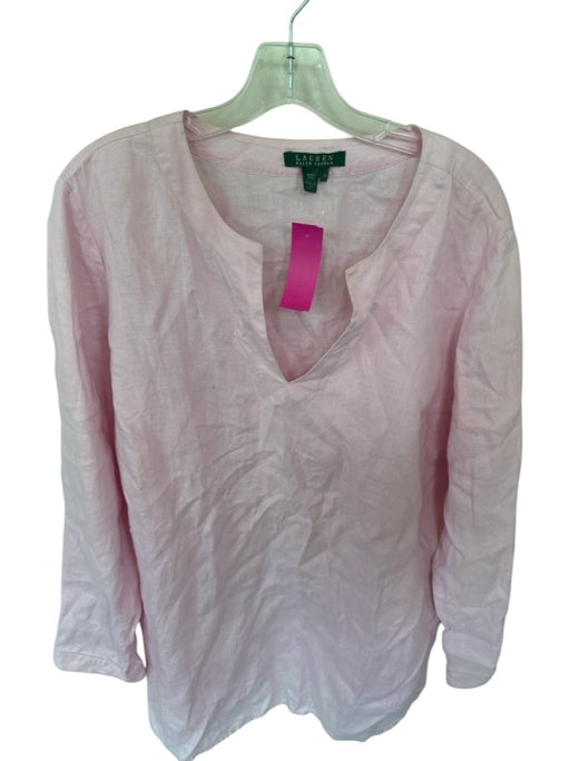 Lauren Ralph Lauren Size 1X Baby Pink Linen Long Sleeve V Neck Top Baby Pink / 1X