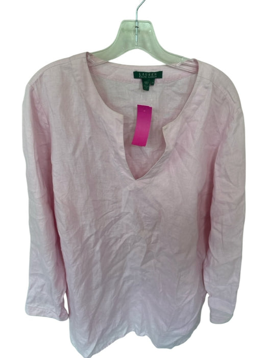 Lauren Ralph Lauren Size 1X Baby Pink Linen Long Sleeve V Neck Top Baby Pink / 1X