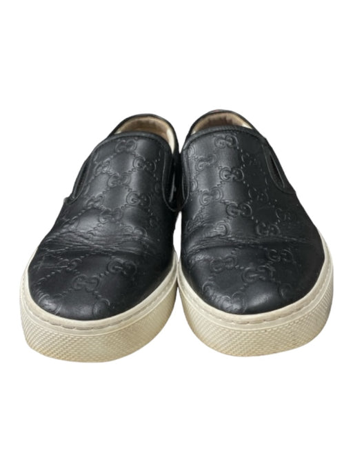 Gucci Shoe Size mens 7 Black Leather Slip On Logo Stretch Panel Flat Sneakers Black / mens 7