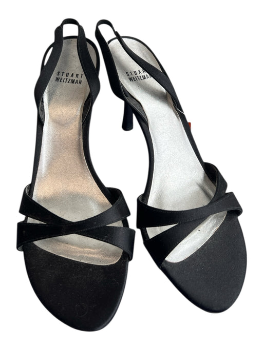 Stuart Weitzman Shoe Size 10 Black Leather & Fabric Open Toe & Heel Shoes Black / 10