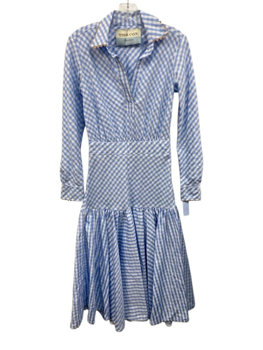 Tish Cox Size XXS Blue & White No Fabric Tag Gingham Long Sleeve Dress Blue & White / XXS
