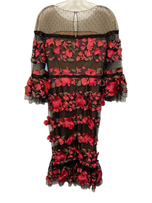 Marchesa Notte Size 4 Black, Pink & Green Missing Fabric Tag Mesh Overlay Dress Black, Pink & Green / 4