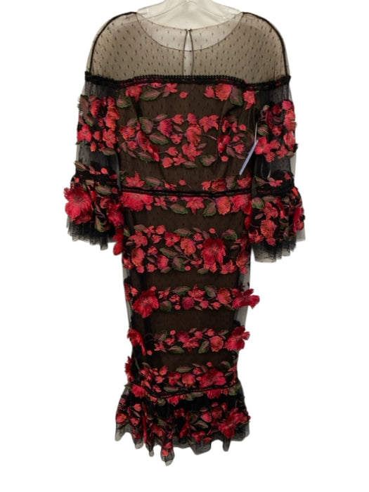 Marchesa Notte Size 4 Black, Pink & Green Missing Fabric Tag Mesh Overlay Dress Black, Pink & Green / 4