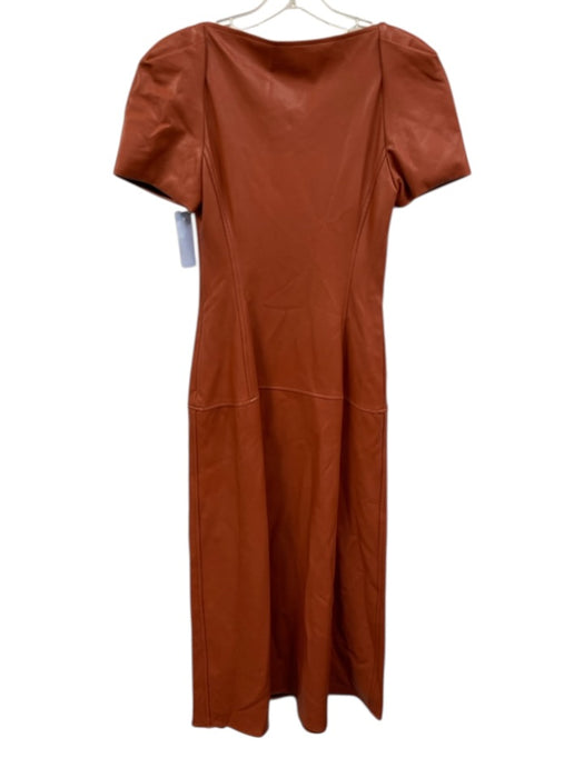 A.L.C. Size 2 Clay Brown PU Leather Short Sleeve Paneled Scoop Neck Dress Clay Brown / 2