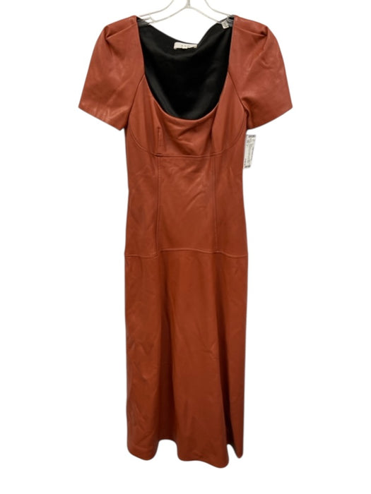A.L.C. Size 2 Clay Brown PU Leather Short Sleeve Paneled Scoop Neck Dress Clay Brown / 2