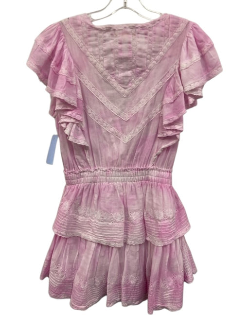 Loveshackfancy Size S Light Pink Cotton Ruffle Cap Sleeve V Neck Lace Trim Dress Light Pink / S