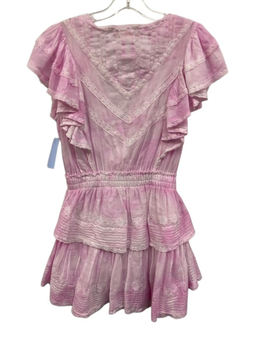 Loveshackfancy Size S Light Pink Cotton Ruffle Cap Sleeve V Neck Lace Trim Dress Light Pink / S