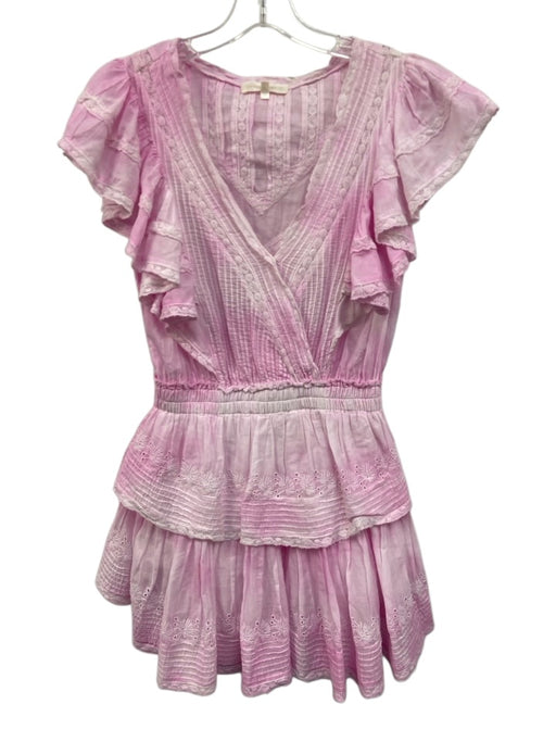 Loveshackfancy Size S Light Pink Cotton Ruffle Cap Sleeve V Neck Lace Trim Dress Light Pink / S