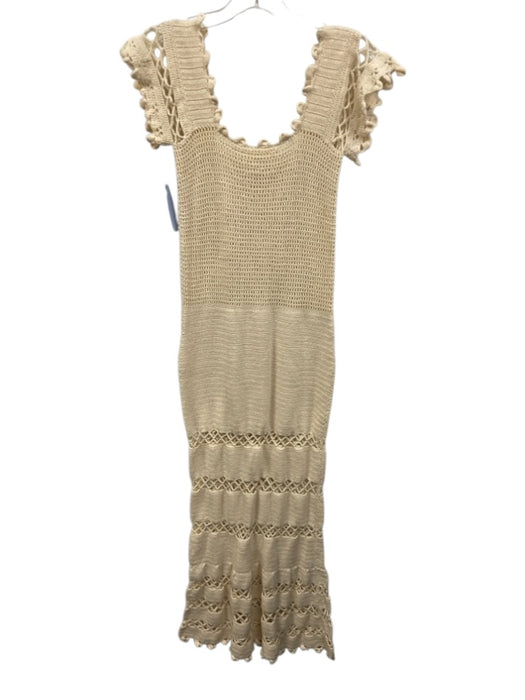 Carolina K Size S Cream White Cotton Crochet Cap Sleeve Square Neck Dress Cream White / S