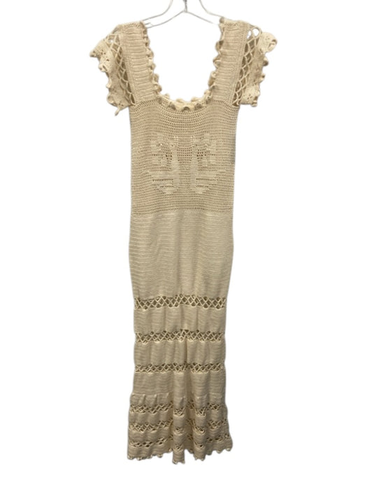 Carolina K Size S Cream White Cotton Crochet Cap Sleeve Square Neck Dress Cream White / S