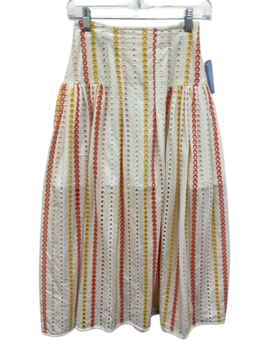 Tish Cox Size Est XS White, Yellow & Pink No Fabric Tag Eyelet Stripe Midi Skirt White, Yellow & Pink / Est XS
