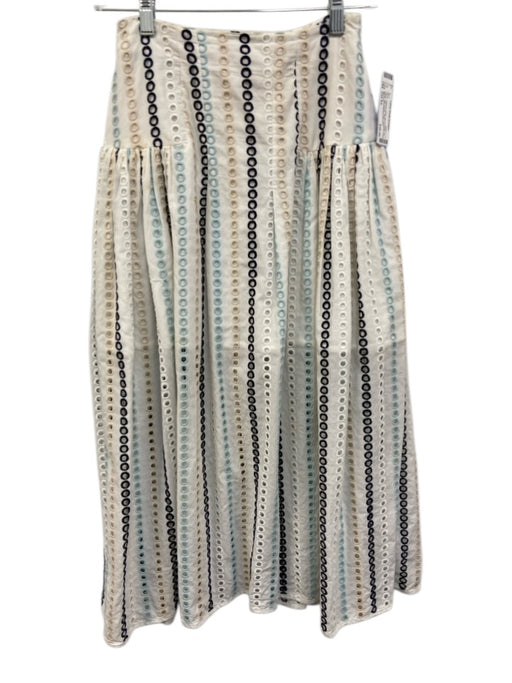 Tish Cox Size Est XS White, Blue & Beige No Fabric Tag Eyelet Stripe Midi Skirt White, Blue & Beige / Est XS