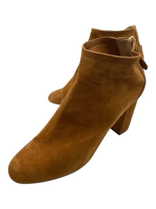 Aquazzura Shoe Size 39 Cognac Brown Leather Upper Suede Back Zip Ankle Booties Cognac Brown / 39