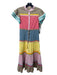 Celia B Size S Brown Pink Yellow Blue Cotton Blend Button Front Colorblock Dress Brown Pink Yellow Blue / S