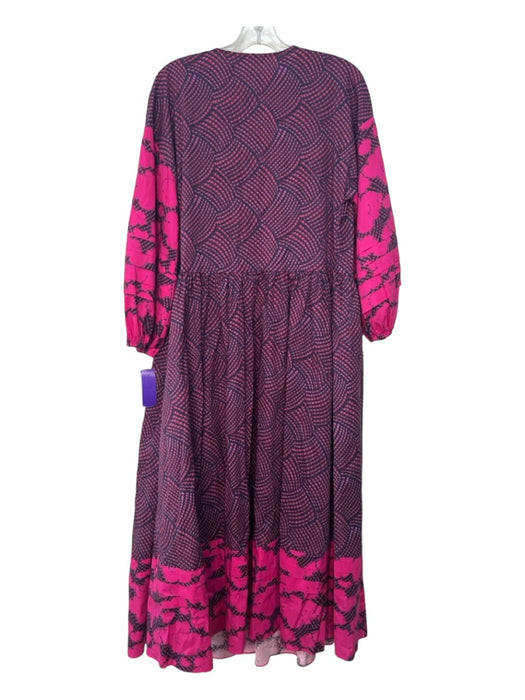 Rhode Size XS/S Navy Pink Purple Cotton Blend Abstract Wrap Long Sleeve Dress Navy Pink Purple / XS/S