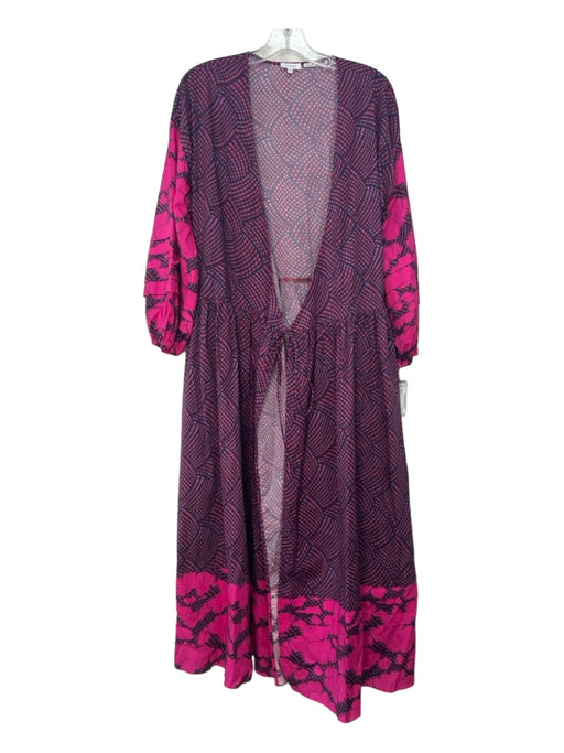 Rhode Size XS/S Navy Pink Purple Cotton Blend Abstract Wrap Long Sleeve Dress Navy Pink Purple / XS/S