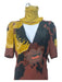 Dries Van Noten Size 38 Black Brown Yellow Viscose V Neck Short Sleeve Dress Black Brown Yellow / 38