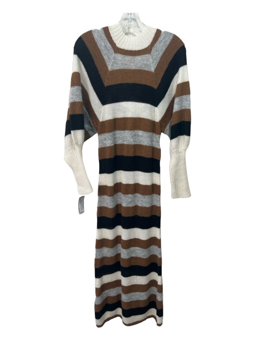 Stella Pardo Size S White Black Brown Alpaca Blend Striped Sweater Dress Dress White Black Brown / S