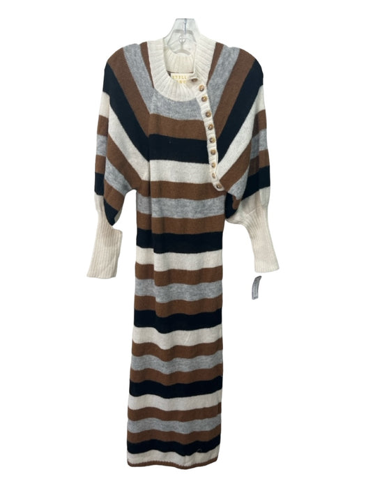 Stella Pardo Size S White Black Brown Alpaca Blend Striped Sweater Dress Dress White Black Brown / S