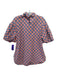 Tish Cox Size XXS White Orange Blue Cotton Gingham Collar Short Puff Sleeve Top White Orange Blue / XXS