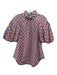 Tish Cox Size XXS White Orange Blue Cotton Gingham Collar Short Puff Sleeve Top White Orange Blue / XXS