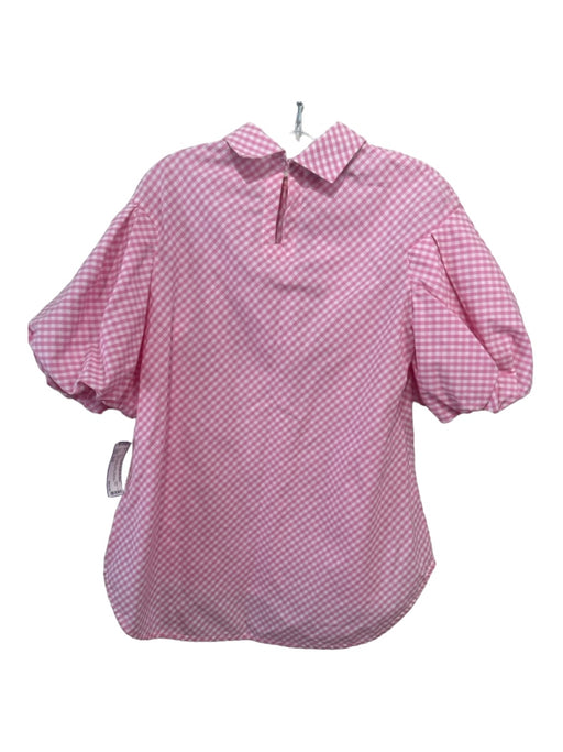 Tish Cox Size XXS Pink & White Cotton Gingham Collar Short Puff Sleeve Top Pink & White / XXS