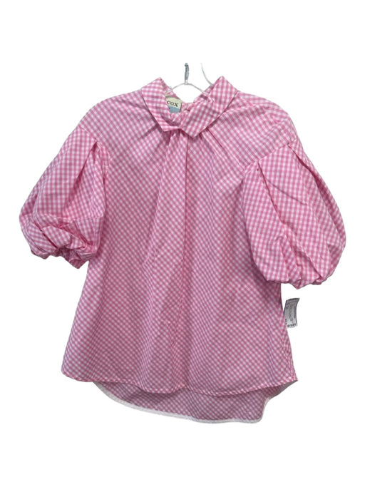 Tish Cox Size XXS Pink & White Cotton Gingham Collar Short Puff Sleeve Top Pink & White / XXS