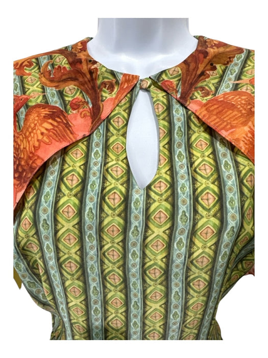 Tulicarpa Size XS Green, Orange, Multi Silk Blend Sleeveless Capelet Maxi Dress Green, Orange, Multi / XS