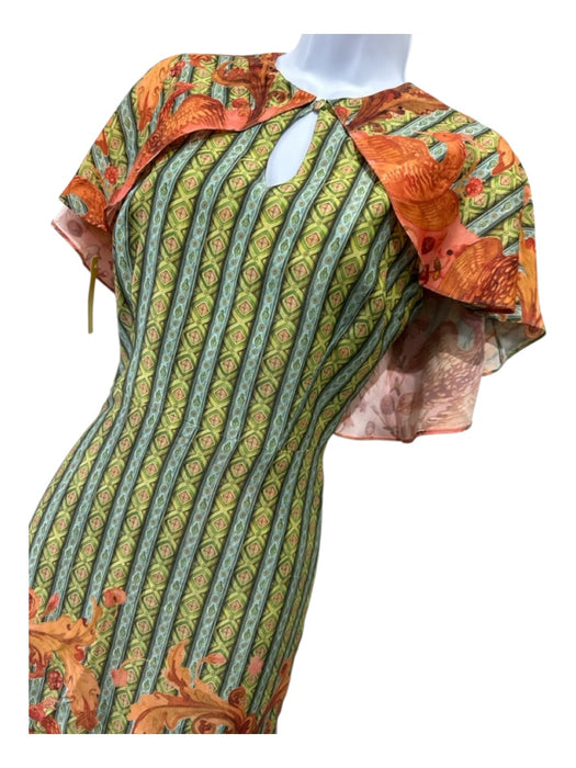Tulicarpa Size XS Green, Orange, Multi Silk Blend Sleeveless Capelet Maxi Dress Green, Orange, Multi / XS