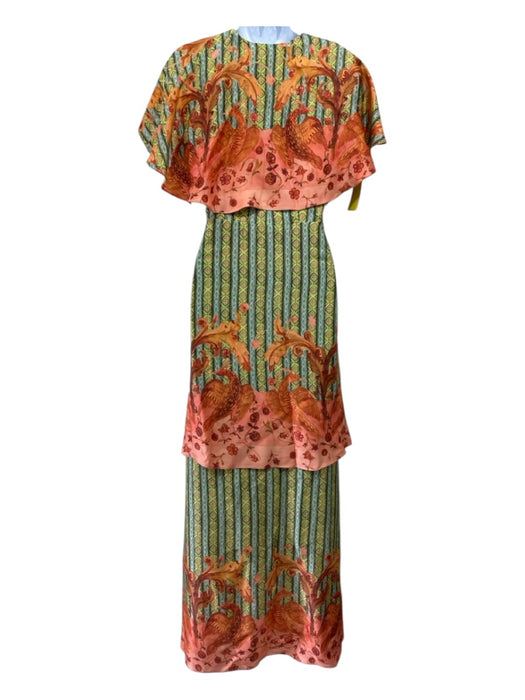 Tulicarpa Size XS Green, Orange, Multi Silk Blend Sleeveless Capelet Maxi Dress Green, Orange, Multi / XS