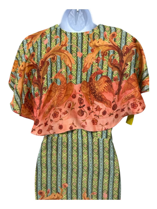 Tulicarpa Size XS Green, Orange, Multi Silk Blend Sleeveless Capelet Maxi Dress Green, Orange, Multi / XS
