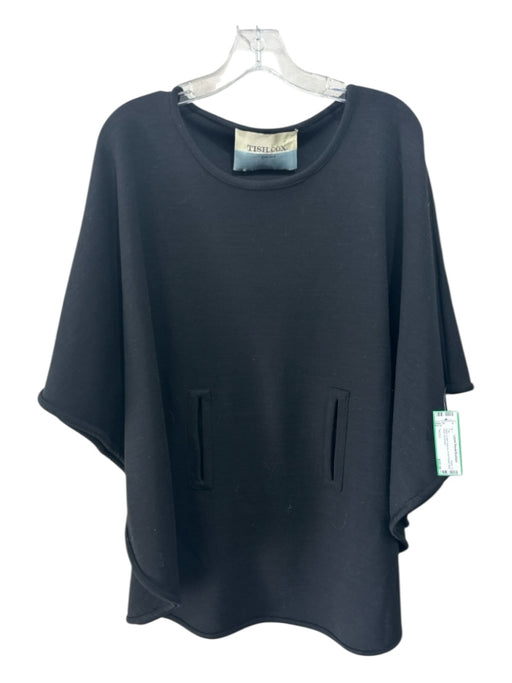 Tish Cox Black Flutter Sleeves Front Pocket Wide Neck Top Black