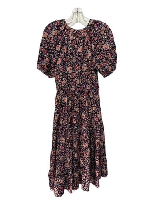 Ulla Johnson Size 2 Black, red, blue Cotton Blend V Neck Floral Midi Dress Black, red, blue / 2